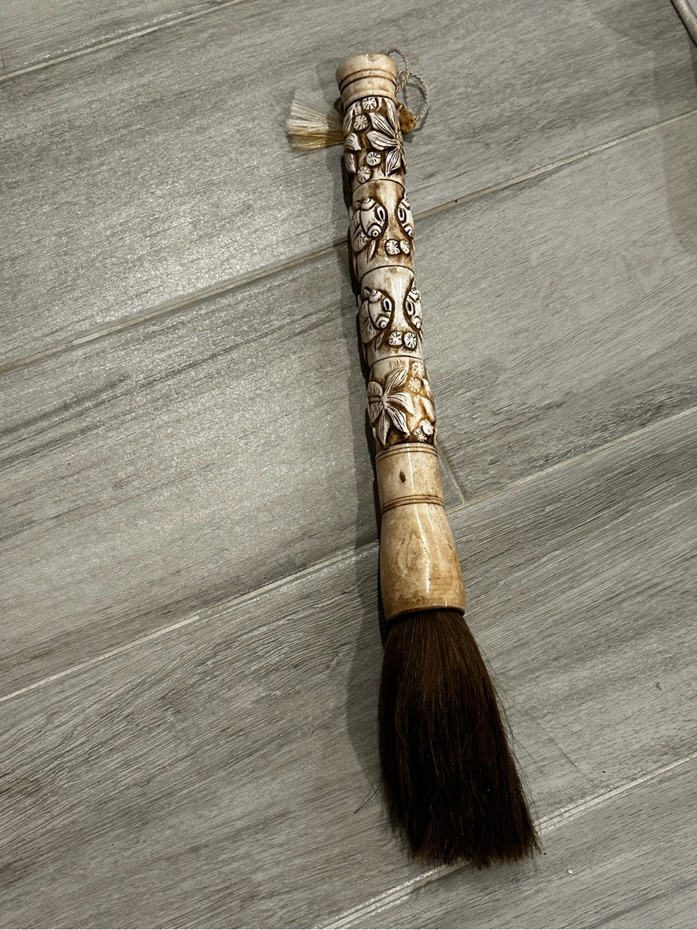 Carved Bone Calligraphy Brush with  Horse Hair Bristles